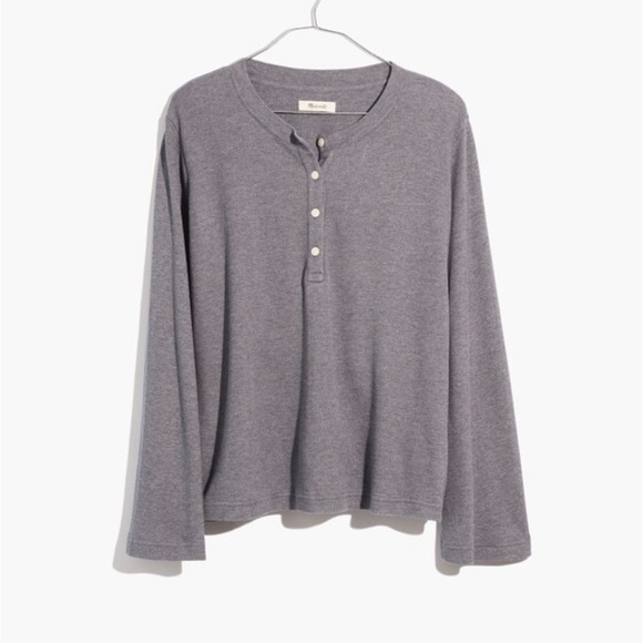 Madewell Top Heathered Thermal Henley Tee Long Sleeve Gray XL - Picture 2 of 12